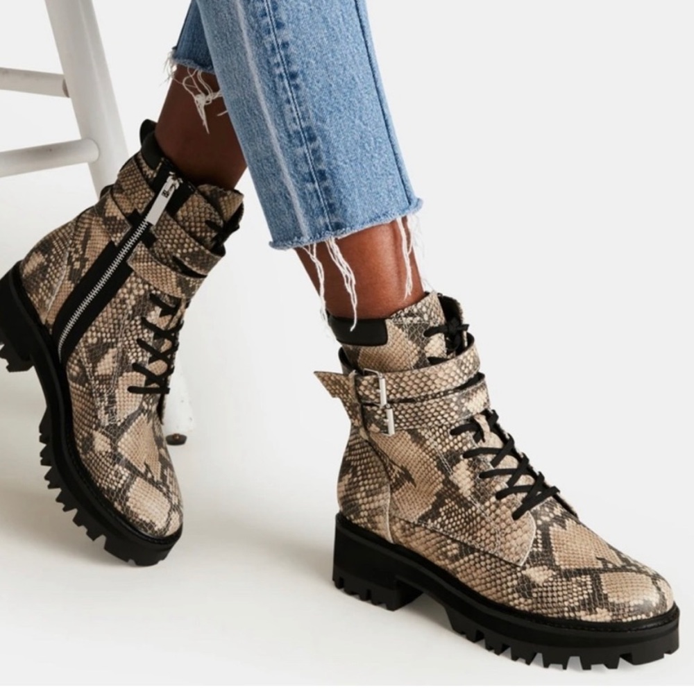 Dolce Vita Snakeskin Print Combat Boots